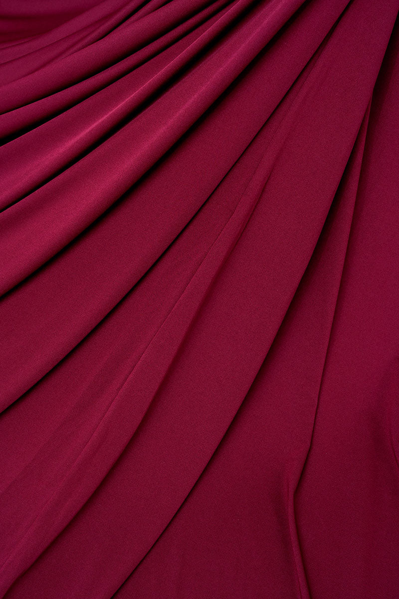  Maroon One Shoulder Satin Dress Detail