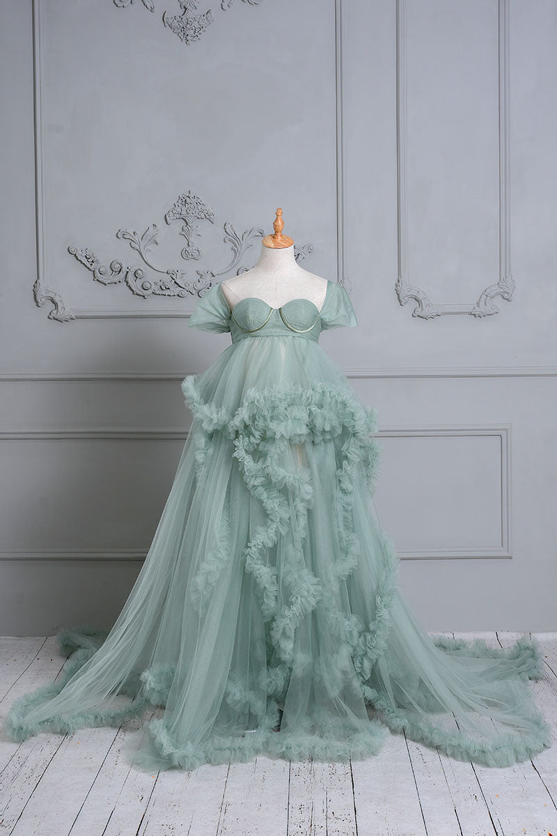 Mint Green Mesh Maternity Dress Front View