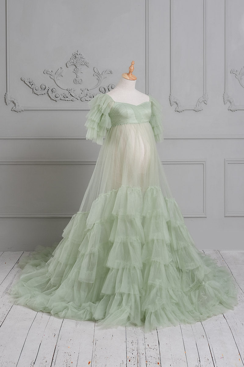 Mint green cake mesh maternity dress side shot