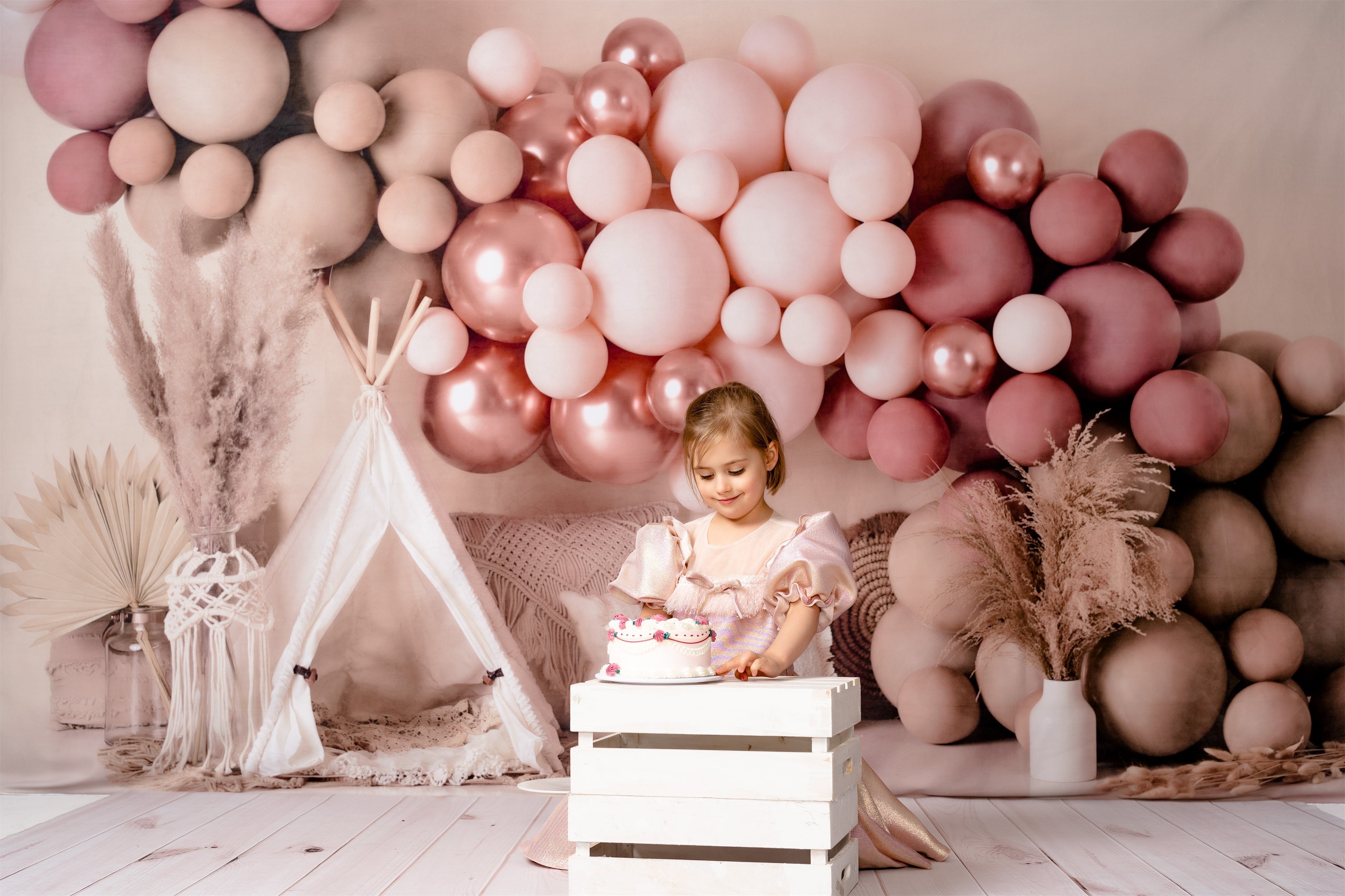 Kate Boho Balloons Tent Spring Fleece Backdrop Designed by Mandy Ringe Photography -UK