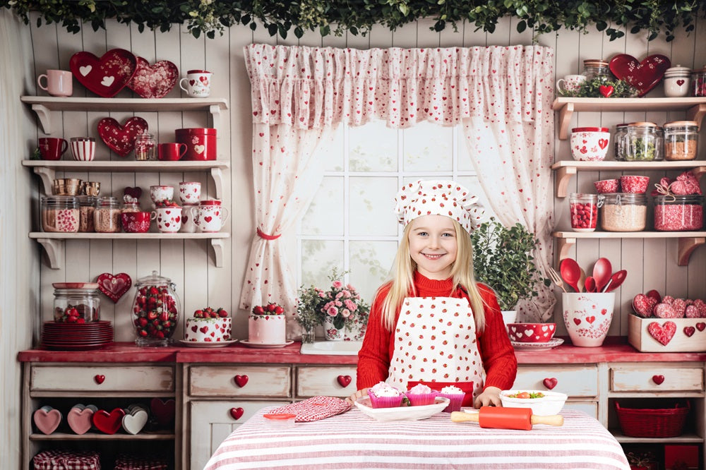 Kate Valentine's Day Kitchen Red Heart Plates Backdrop Designed by Emetselch -UK