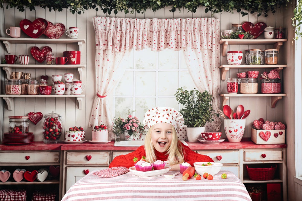 Kate Valentine's Day Kitchen Red Heart Plates Backdrop Designed by Emetselch -UK