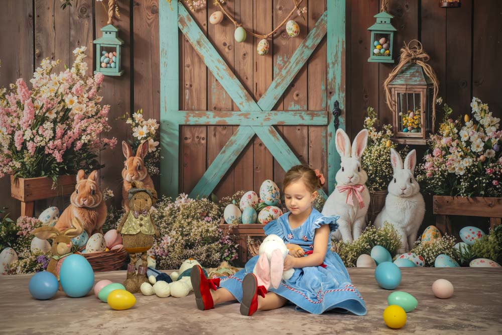 On Sale Kate Easter Bunny Barn Door Floral Backdrop Designed by Emetselch -UK