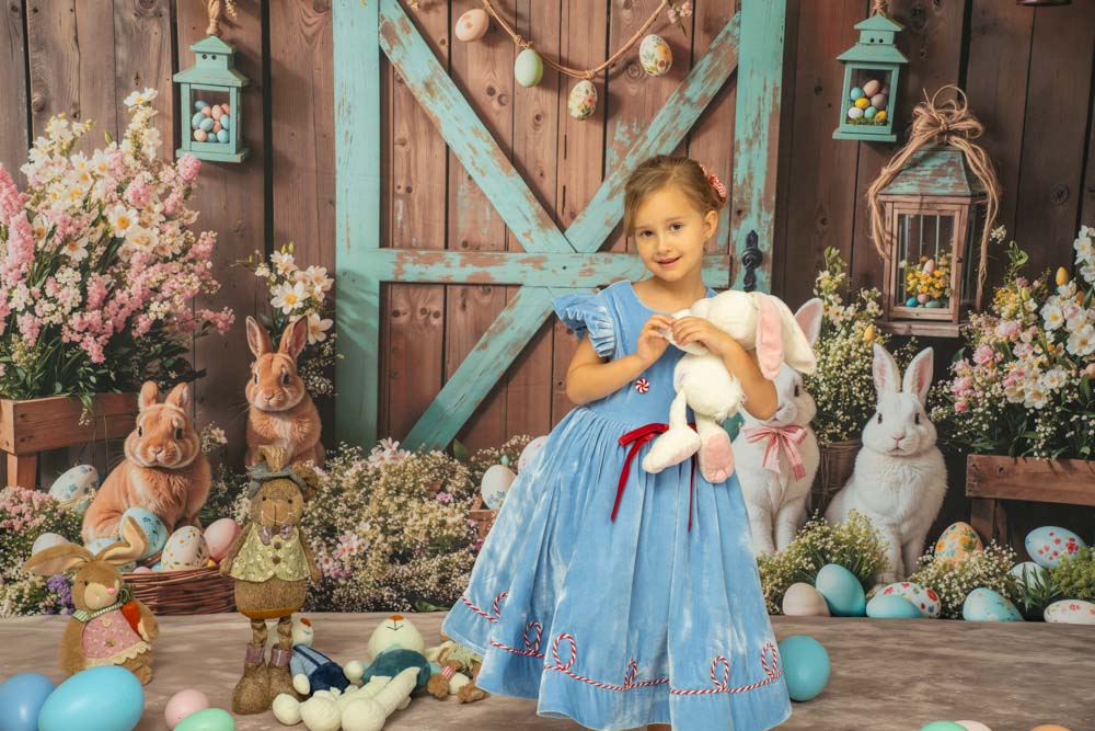 On Sale Kate Easter Bunny Barn Door Floral Backdrop Designed by Emetselch -UK