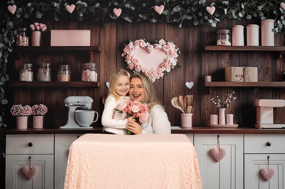 Kate Valentine's Day Pink Kitchen Hearts Backdrop Designed by Patty Robert