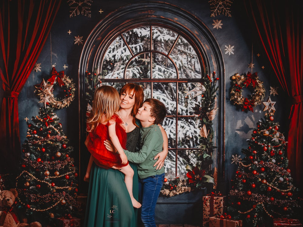 Kate Christmas Dark Green Arch Window Backdrop Designed by Emetselch -UK