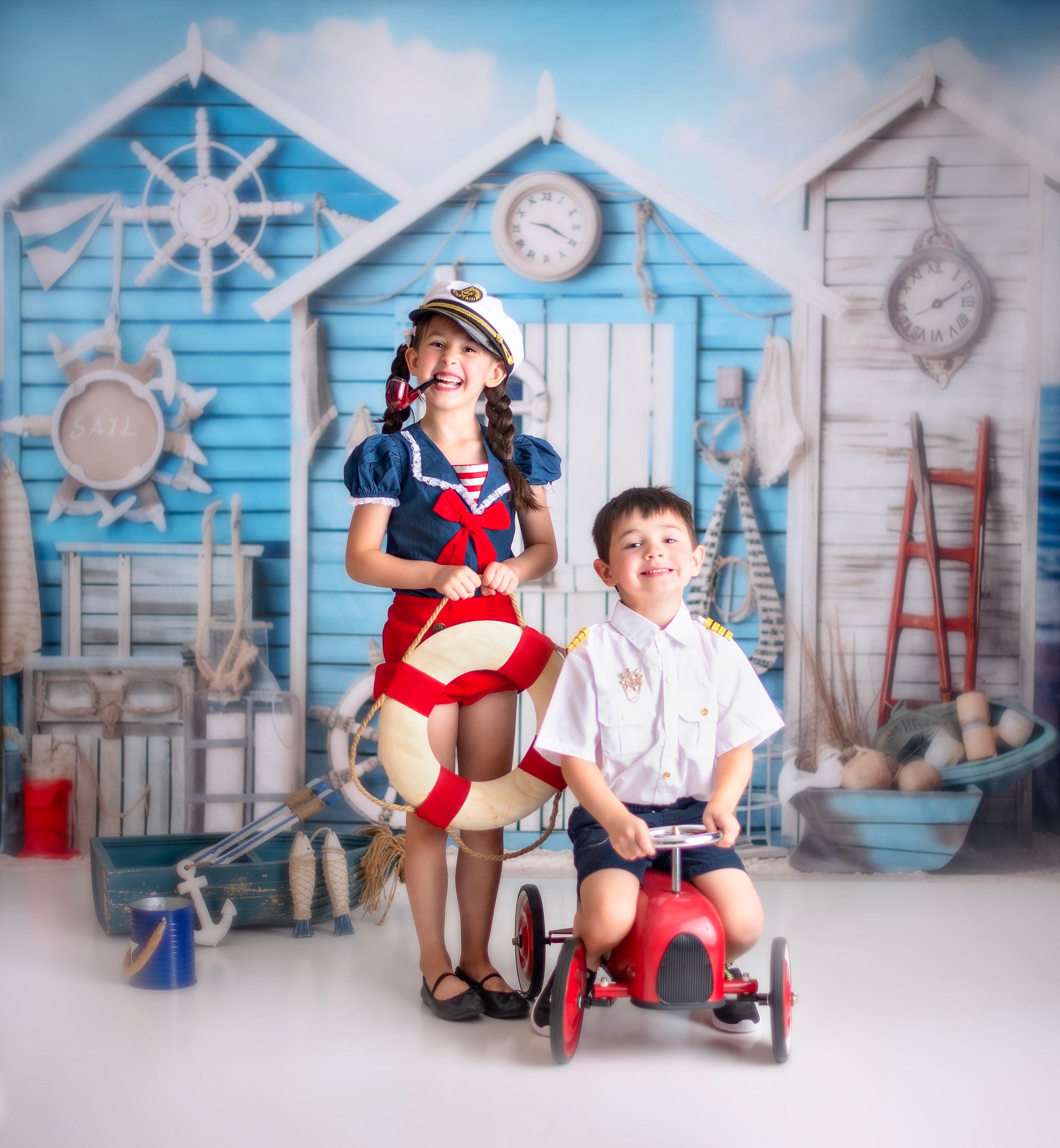 Kate Nautical Summer Blue House Backdrop Designed by Chain Photography -UK