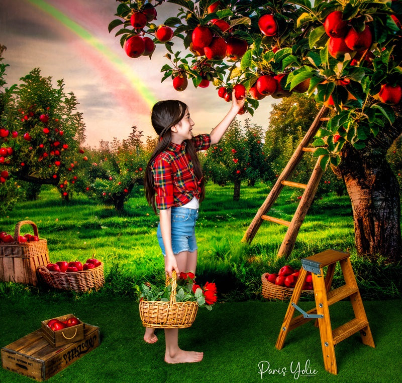 Kate Summer Rainbow Wooden Ladder Apple Orchard Backdrop Designed by Mini MakeBelieve -UK