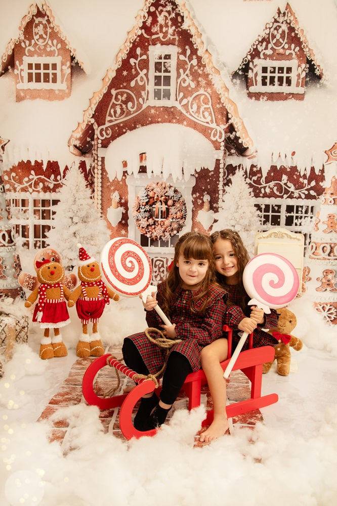 Kate Christmas Snow Gingerbread House Backdrop+Gingerbread House Floor Mat Backdrop