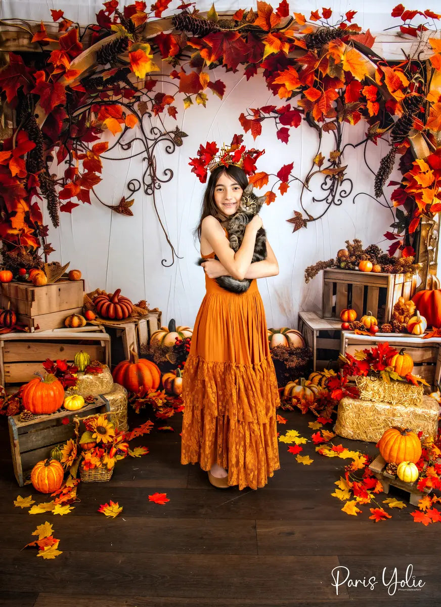 Kate Autumn Pumpkin Maple Leaf Wooden Arch Backdrop Designed by Patty Robert -UK