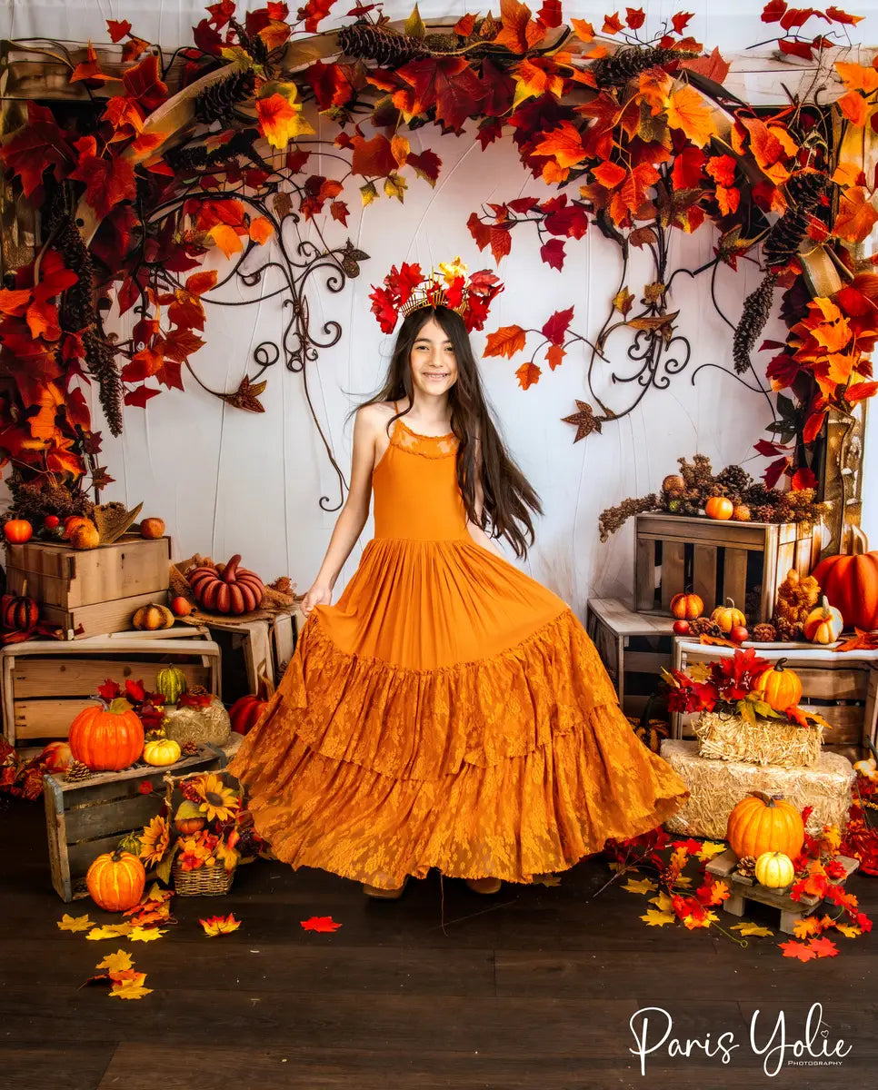 Kate Autumn Pumpkin Maple Leaf Wooden Arch Backdrop Designed by Patty Robert -UK