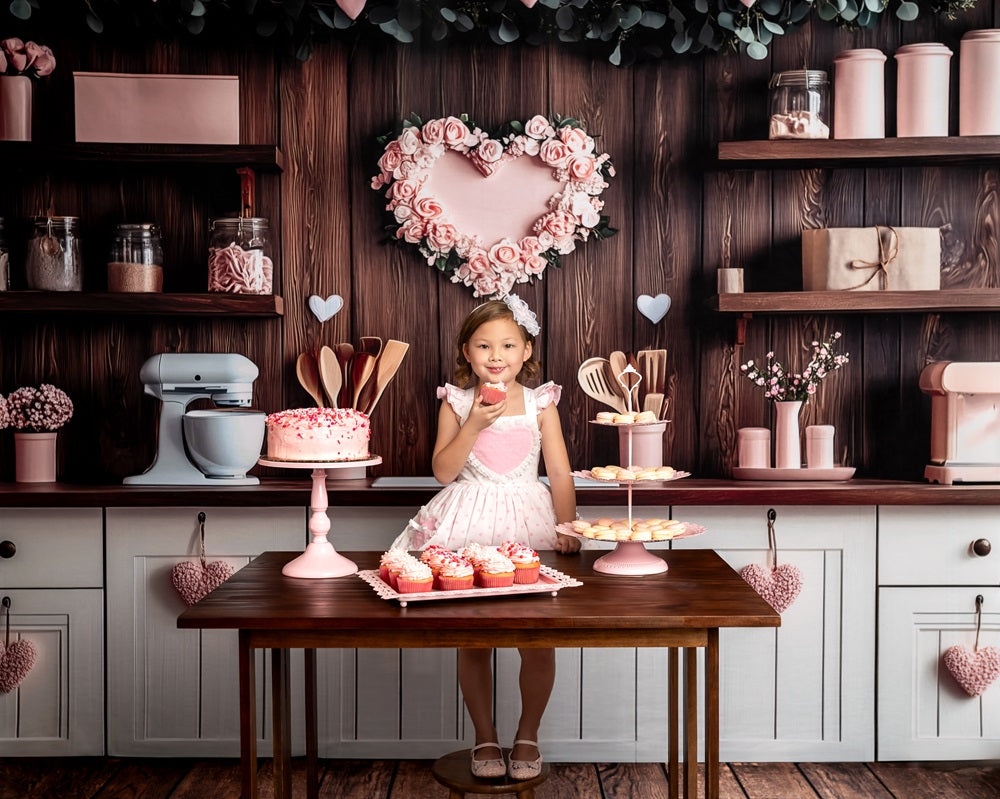 Kate Valentine's Day Pink Kitchen Hearts Backdrop Designed by Patty Robert