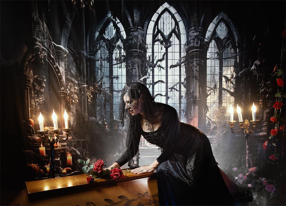 Kate Halloween Dark Church Candles Backdrop Designed by Emetselch -UK