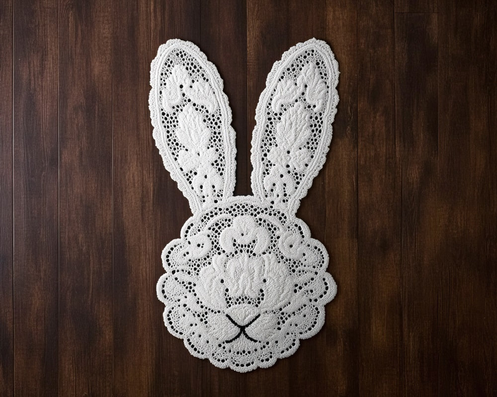 Kate Easter Bunny Lace Wood Rubber Floor Mat Designed by Mini MakeBelieve -UK