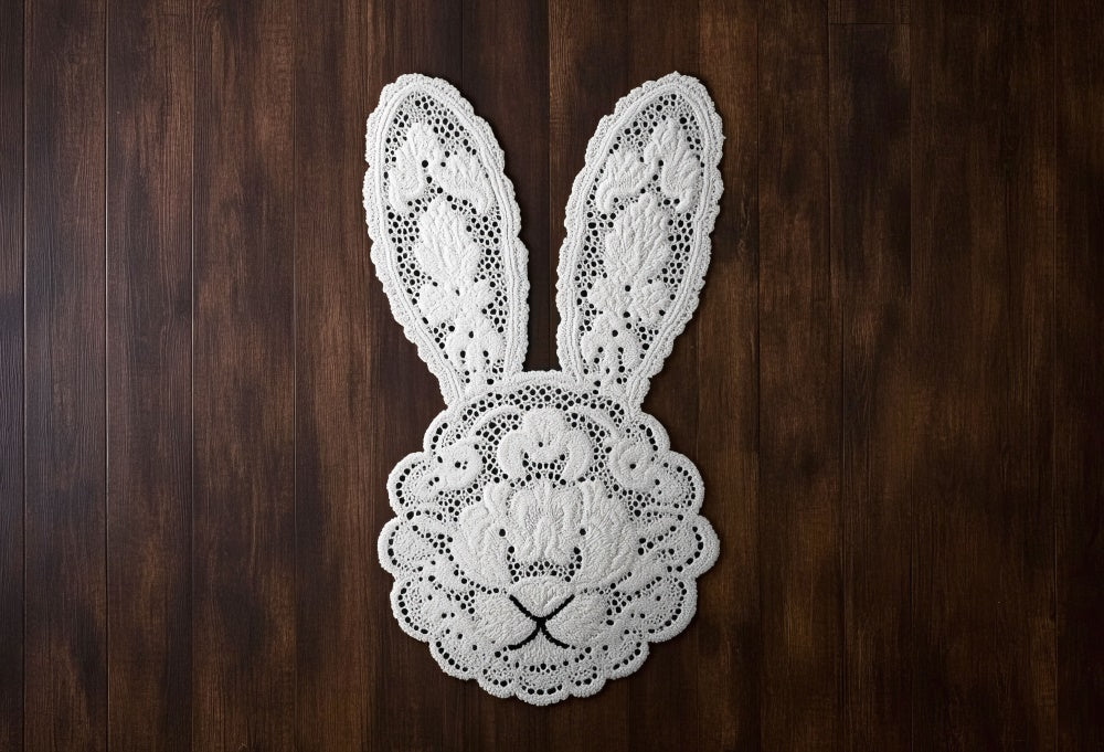 Kate Easter Bunny Lace Wood Rubber Floor Mat Designed by Mini MakeBelieve -UK