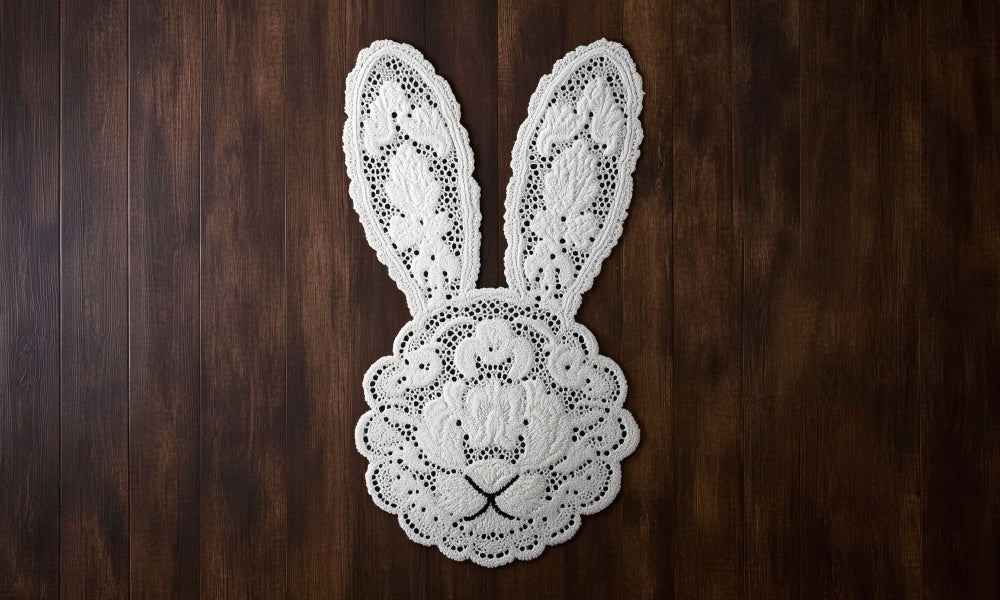 Kate Easter Bunny Lace Wood Rubber Floor Mat Designed by Mini MakeBelieve -UK