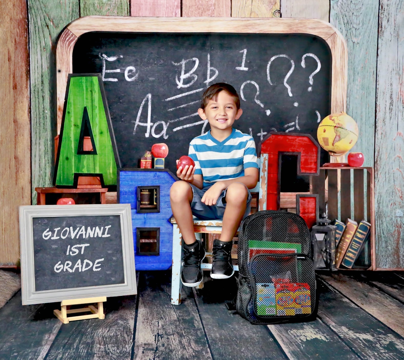 Kate Back to School Summer Blackboard Colorful ABC Fleece Backdrop -UK