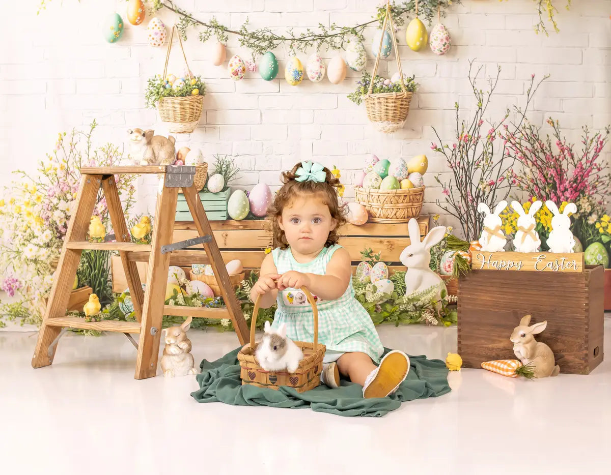 On Sale Kate Easter Bunny Floral Egg Rustic Backdrop Designed by Emetselch -UK