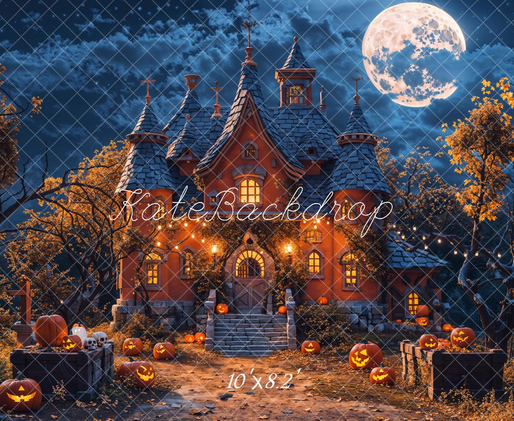 Kate Halloween Night Forest Pumpkin Castle Backdrop Designed by Chain Photography -UK