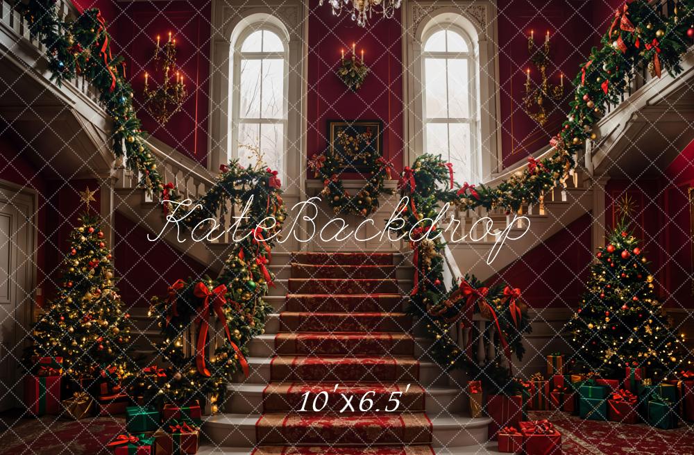 Kate Christmas Tree Red Retro Staircase Backdrop Designed by Emetselch -UK