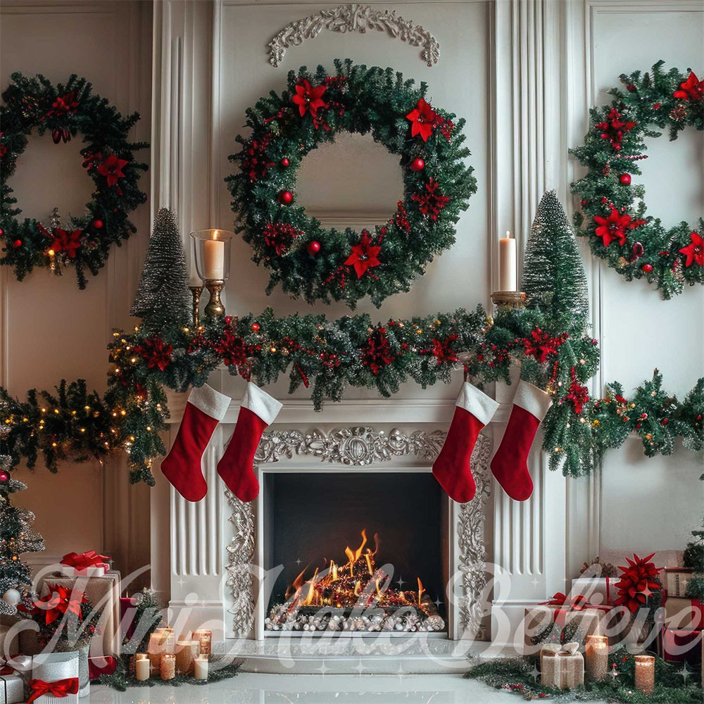 Kate Christmas Wreath White Fireplace Backdrop Designed by Mini MakeBelieve -UK