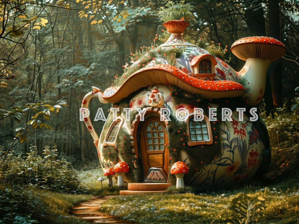 Kate Magical Forest Dreamy Mushroom Teapot Hut Backdrop Designed by Patty Robert -UK