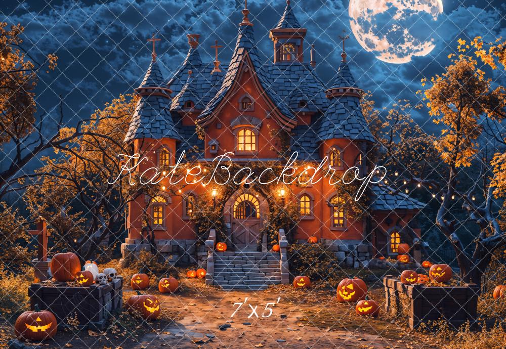 Kate Halloween Night Forest Pumpkin Castle Backdrop Designed by Chain Photography -UK