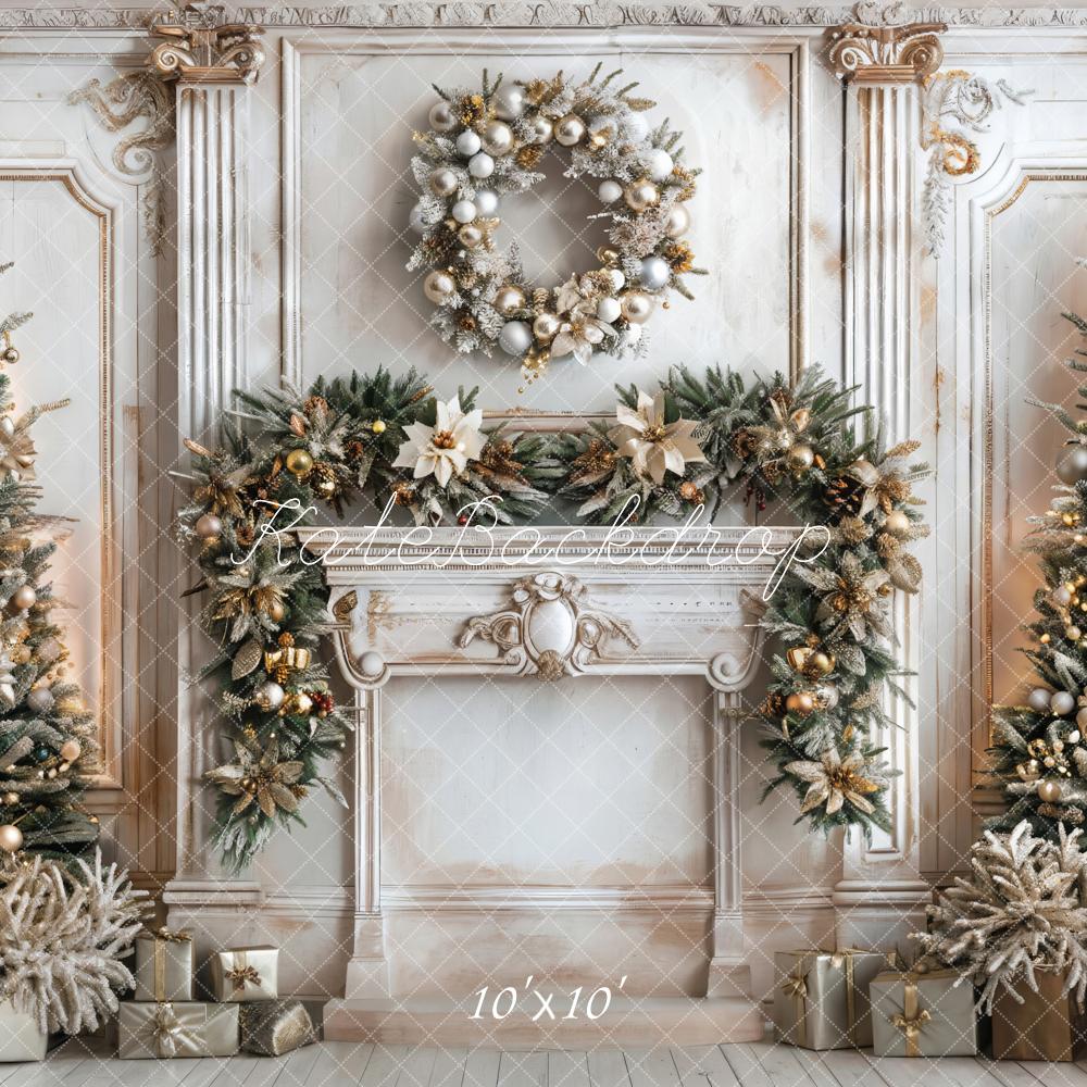 Kate Christmas White Marble Retro Fireplace Backdrop Designed by Emetselch -UK