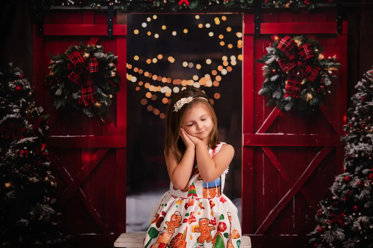 Kate Christmas Night Red Barn Door Backdrop Designed by Emetselch