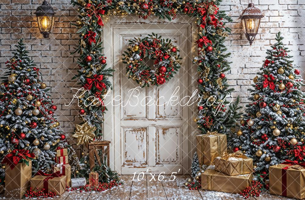 Kate Christmas Tree White Door Brick Wall Backdrop Designed by Emetselch -UK