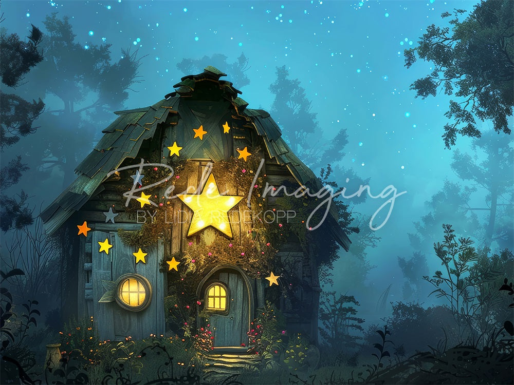 Kate Dreamy Forest Enchanted Star Wooden Hut Backdrop Designed by Lidia Redekopp -UK