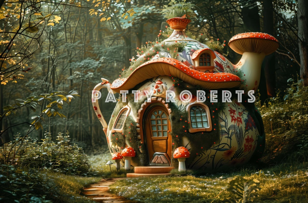 Kate Magical Forest Dreamy Mushroom Teapot Hut Backdrop Designed by Patty Robert -UK