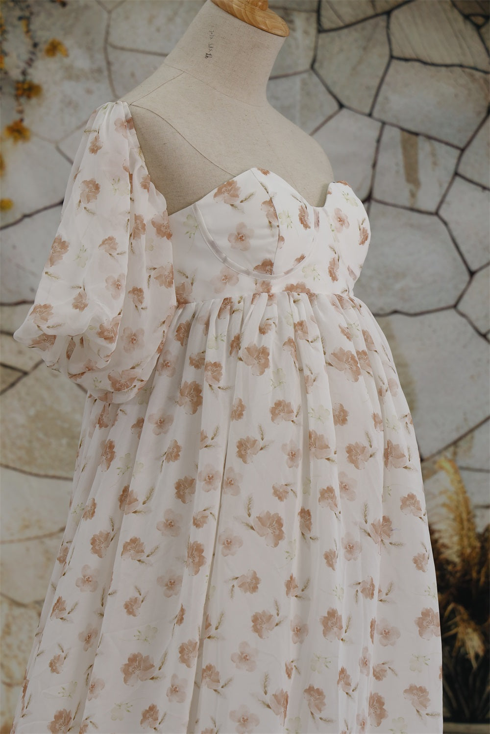 Kate Chiffon Flower Printed White Maternity Photoshoot Dress