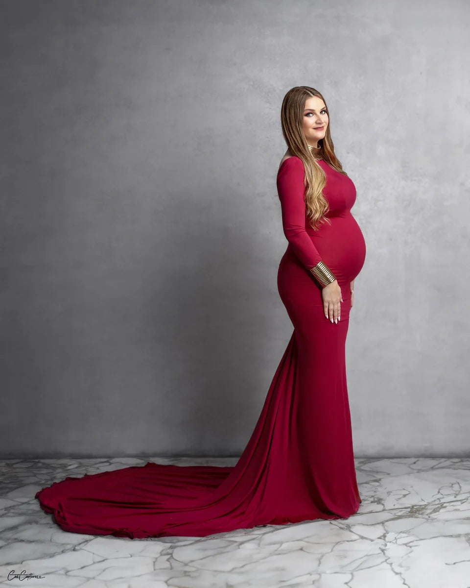 Kate Long Sleeve Satin Maternity Photoshoot Dress -UK