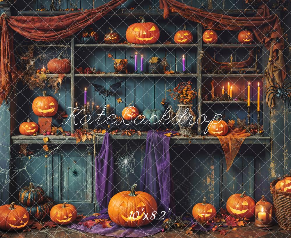 Kate Halloween Green Shabby Wooden Pumpkin Backdrop Designed by Emetselch -UK