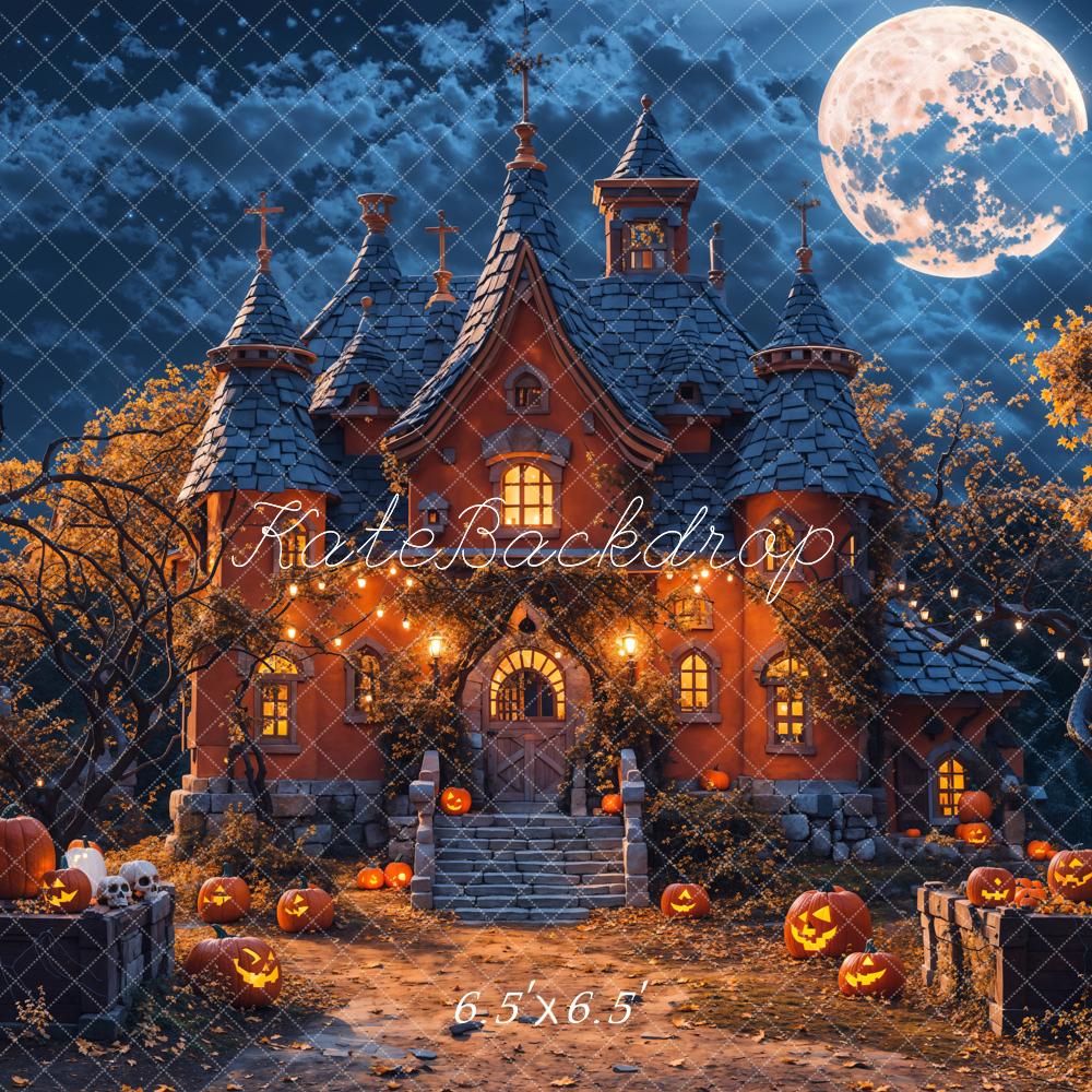 Kate Halloween Night Forest Pumpkin Castle Backdrop Designed by Chain Photography -UK