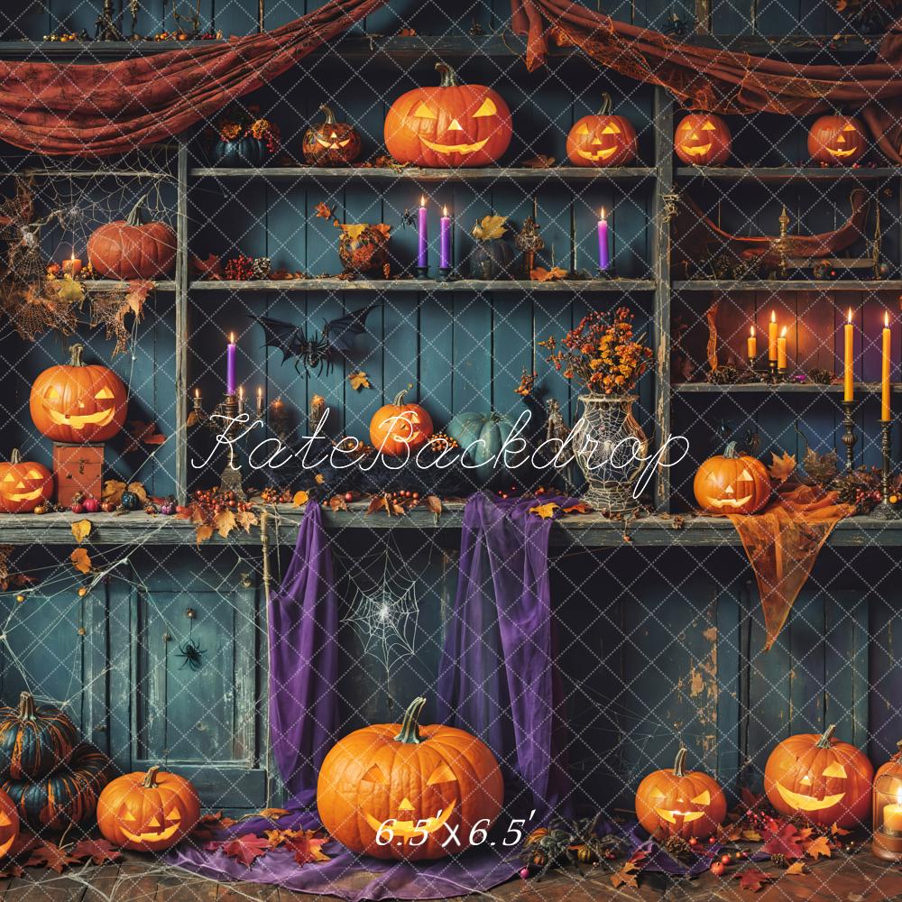 Kate Halloween Green Shabby Wooden Pumpkin Backdrop Designed by Emetselch -UK