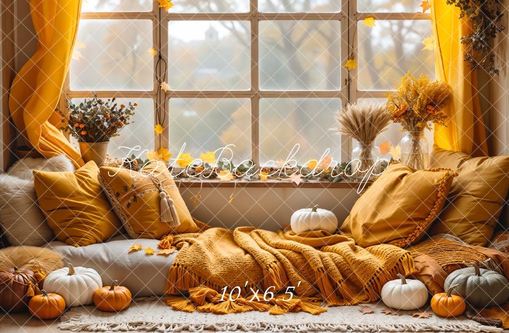 Kate Autumn Boho Pumpkin Curtain Window Backdrop Designed by Emetselch -UK