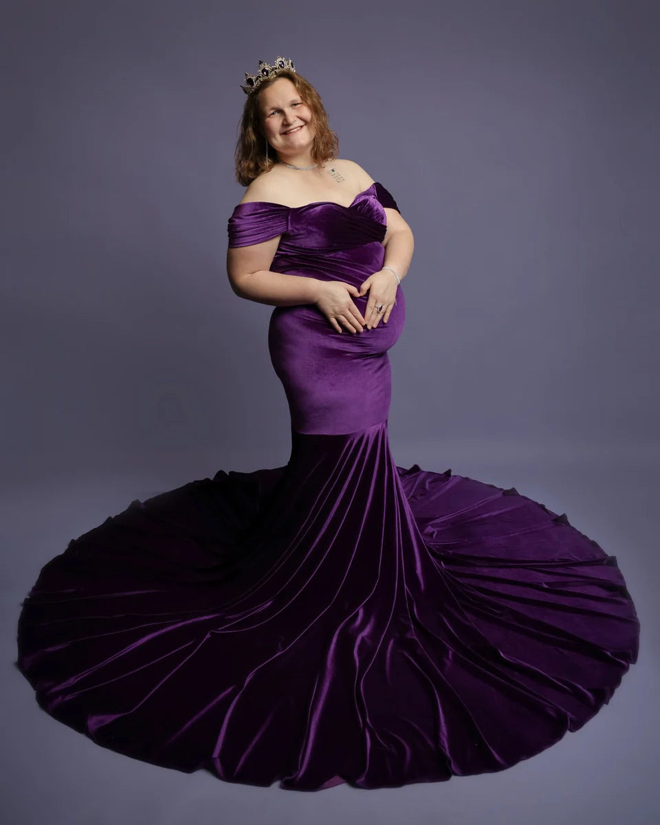 Kate Velvet V-neck Tailed Maternity Photoshoot Dress -UK