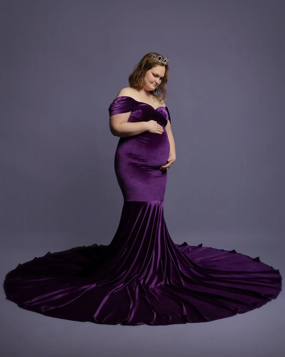 Kate Velvet V-neck Tailed Maternity Photoshoot Dress -UK