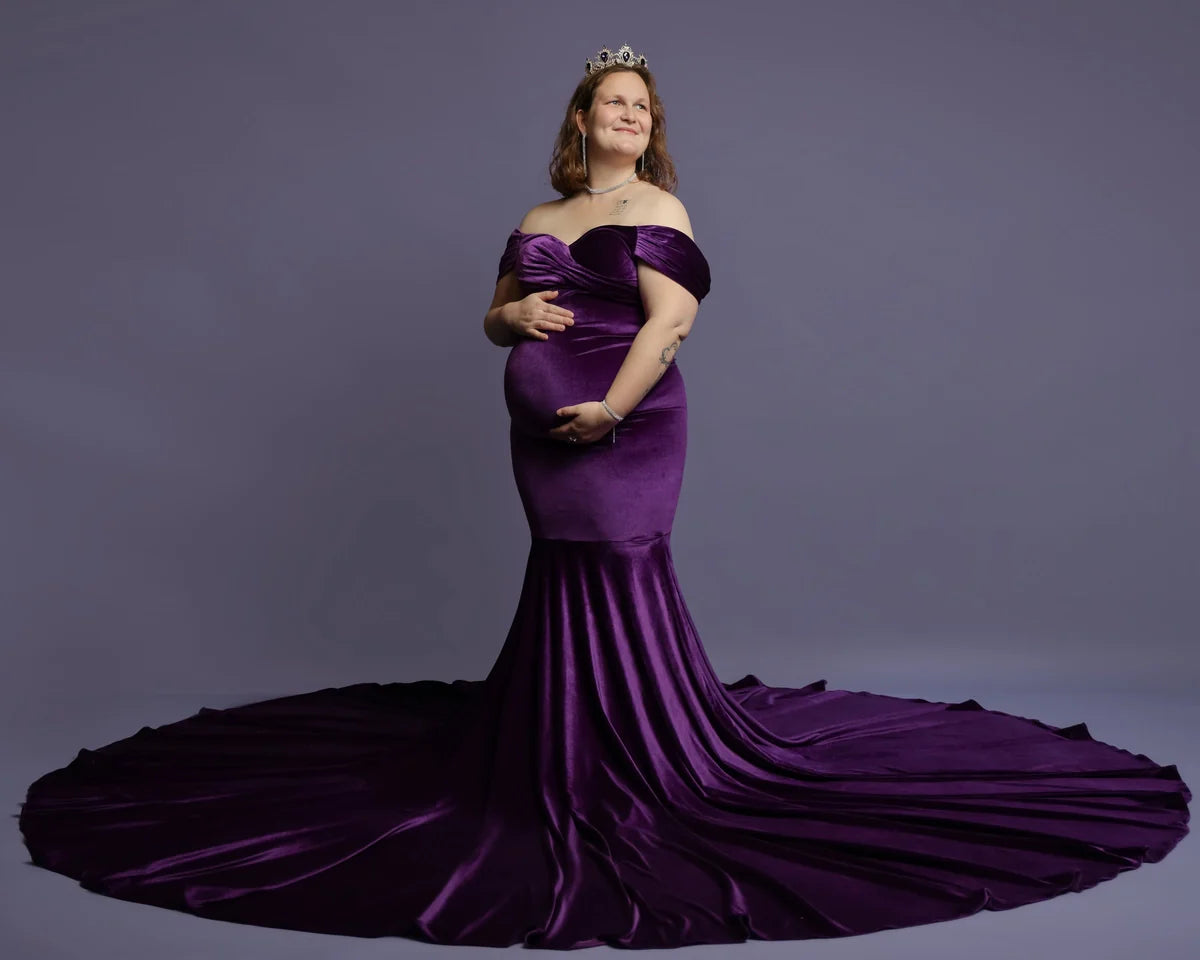 Kate Velvet V-neck Tailed Maternity Photoshoot Dress -UK