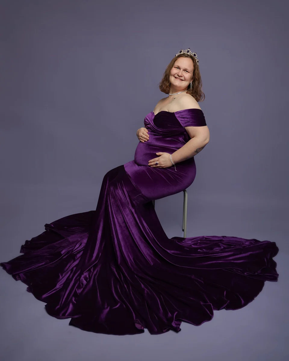 Kate Velvet V-neck Tailed Maternity Photoshoot Dress -UK