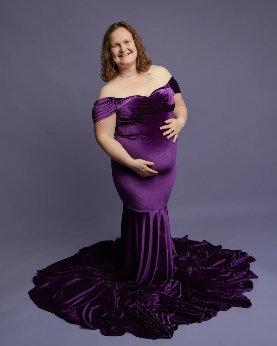 Kate Velvet V-neck Tailed Maternity Photoshoot Dress -UK