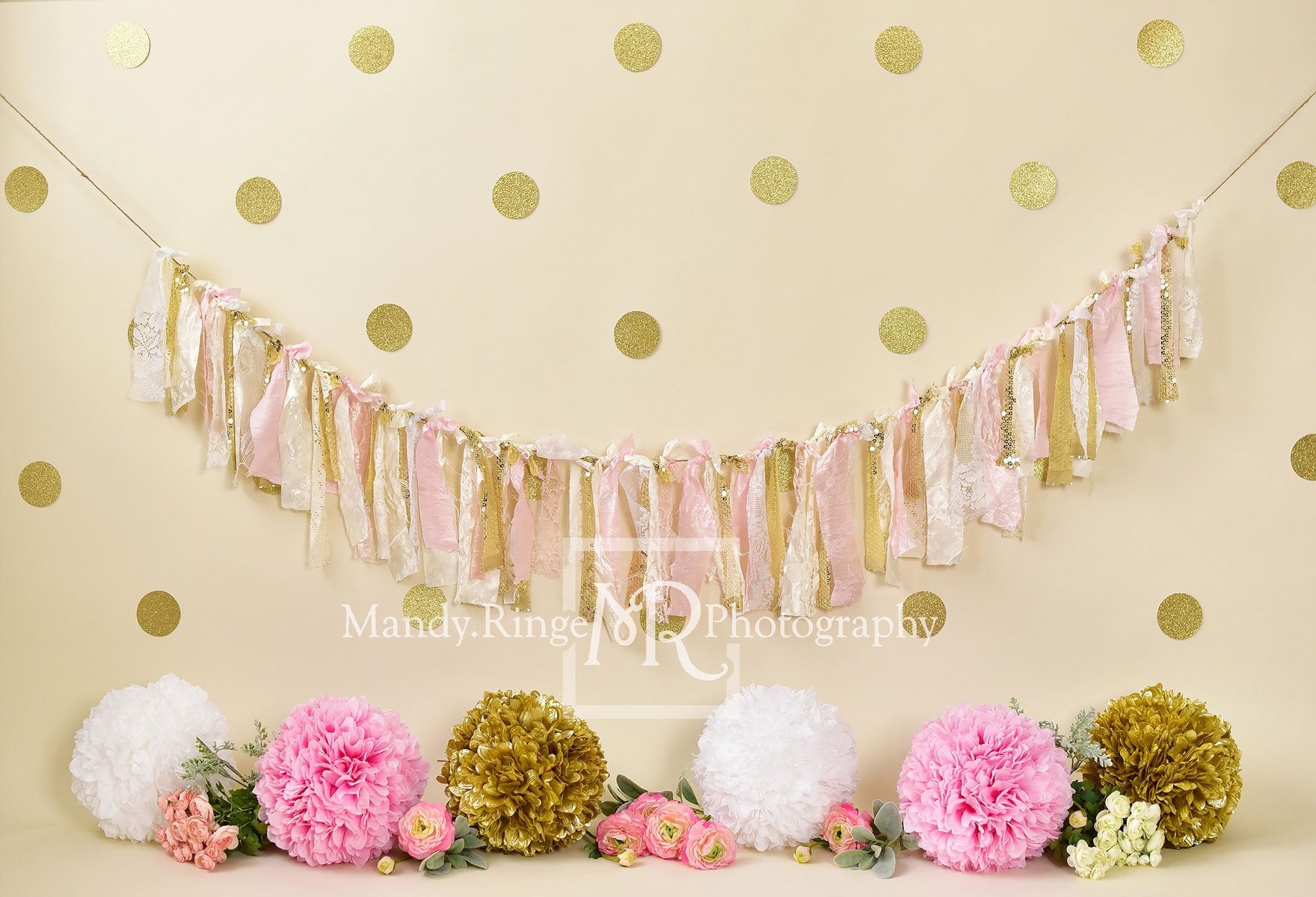 Kate Pink and Gold with Polkadots Birthday Backdrop Designed by Mandy Ringe Photography -UK