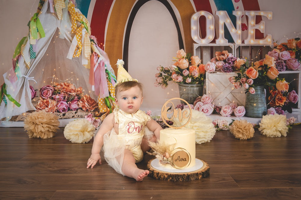 Kate Boho Rainbow Birthday Cake Smash Backdrop Designed by Emetselch -UK