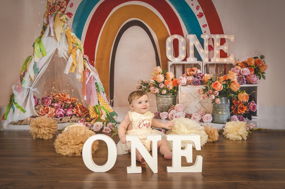 Kate Boho Rainbow Birthday Cake Smash Backdrop Designed by Emetselch -UK