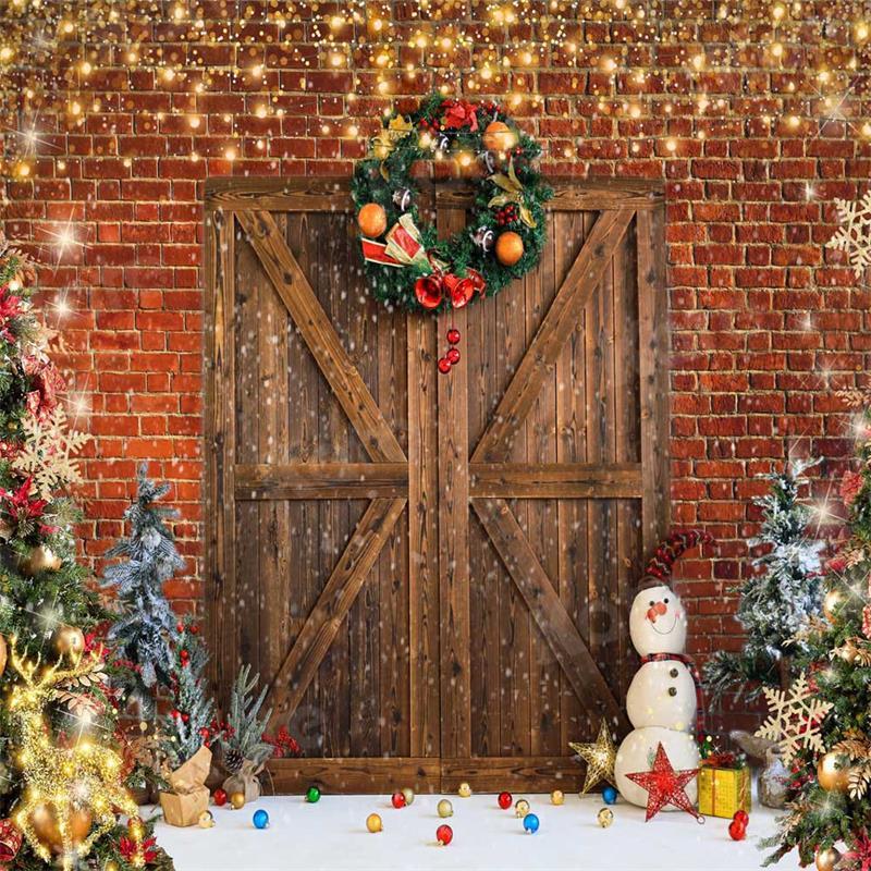 Kate Christmas Barn Door Brick Snowman Backdrop for Photography -UK