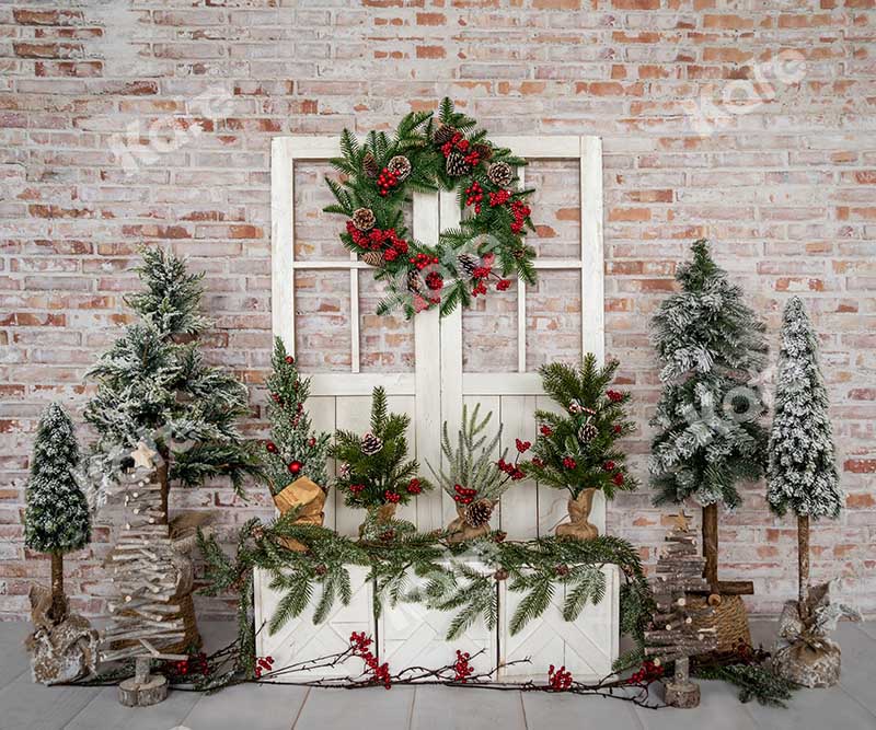 Kate Christmas Trees Barn Door Winter Backdrop Designed by Emetselch -UK