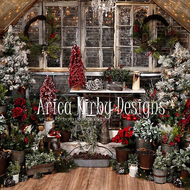 Kate Christmas Tree Wood House Winter Backdrops Designed by Arica Kirby -UK