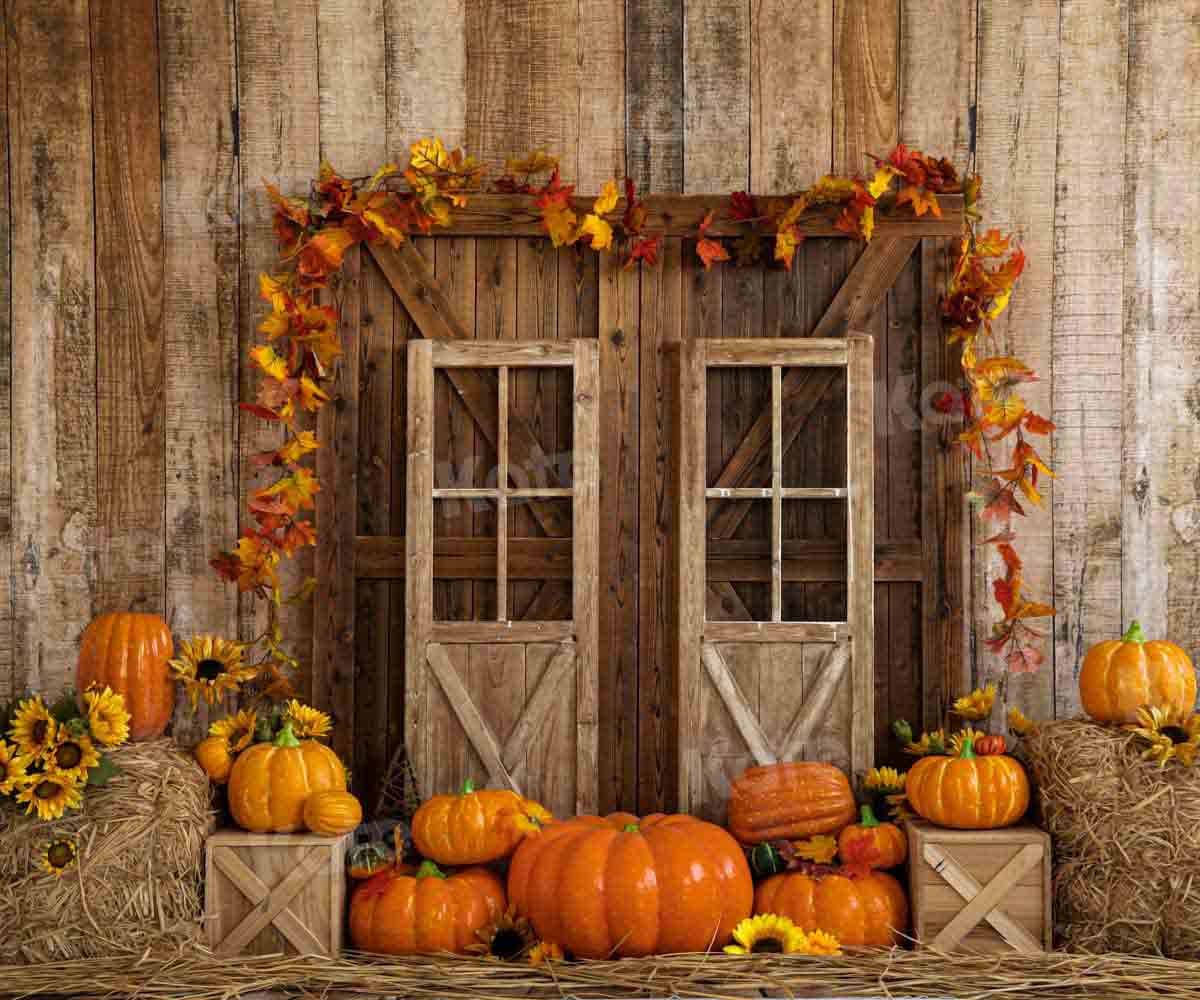 Kate Autumn Pumpkins Barn Door Backdrop Designed by Emetselch -UK